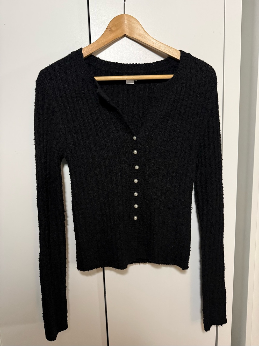 Kimchi Blue Black Ribbed Pearl-Button Cardigan